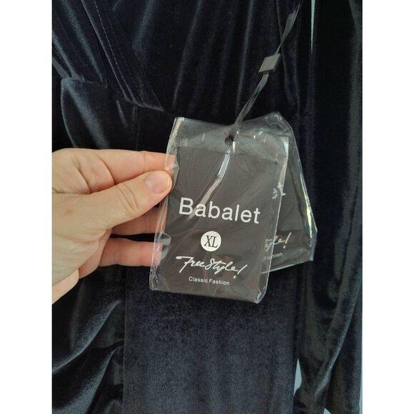 Babalet Formal Maternity Dress Long Sleeve Maxi Velvet Dresses Women Black XL - Picture 6 of 7